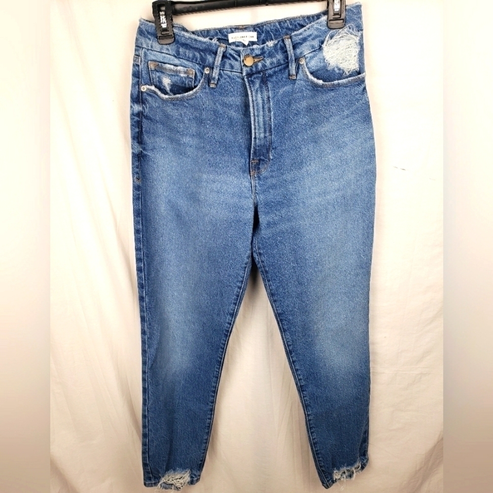 Good American Distressed Light Washed Blue Jeans Sz 4/27